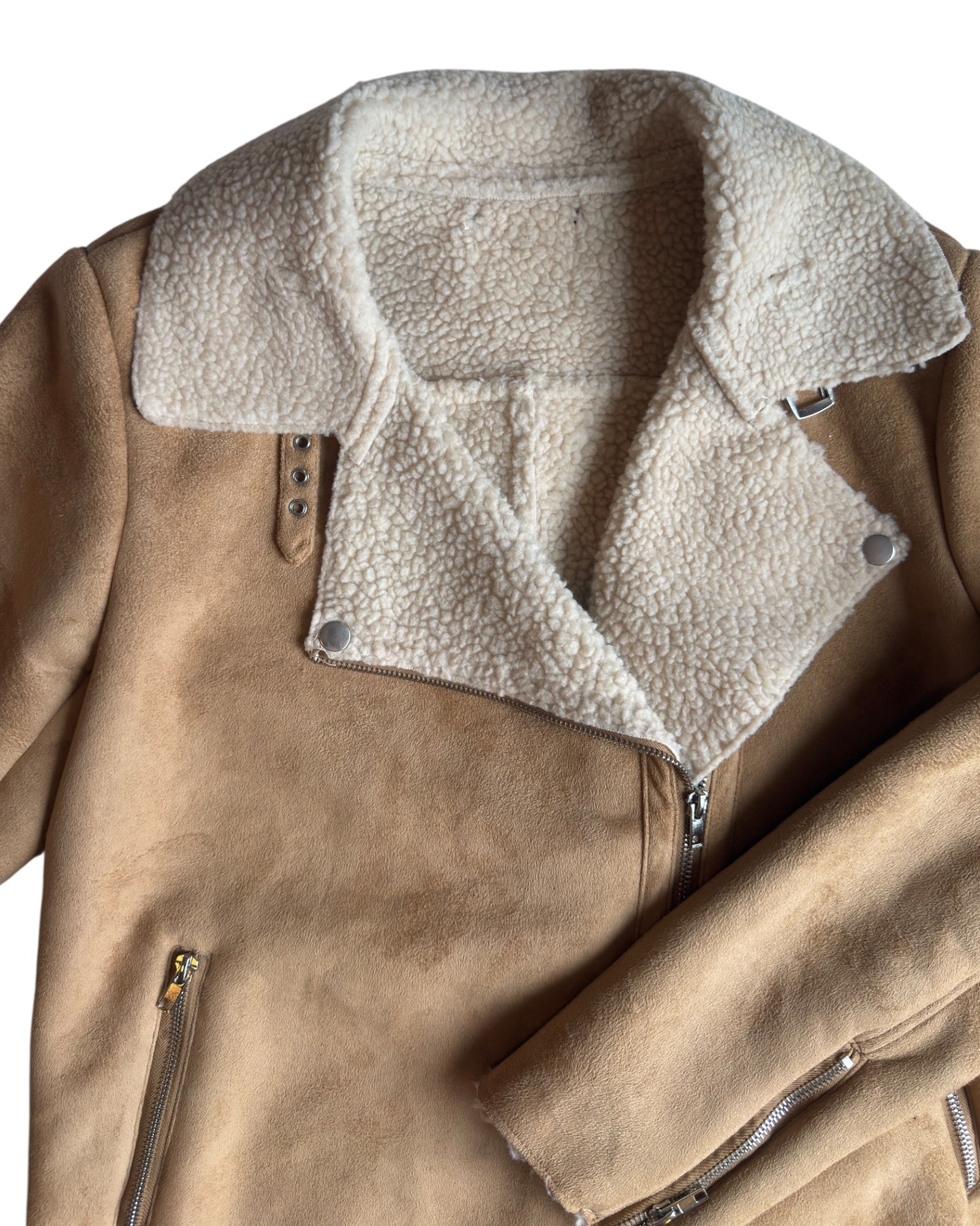 Faux Suede Shearling Moto Jacket