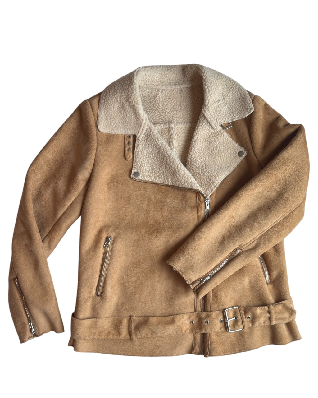 Faux Suede Shearling Moto Jacket